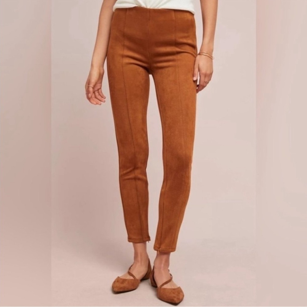 Anthropologie Rust Brown Suede-Look Skinny Pants